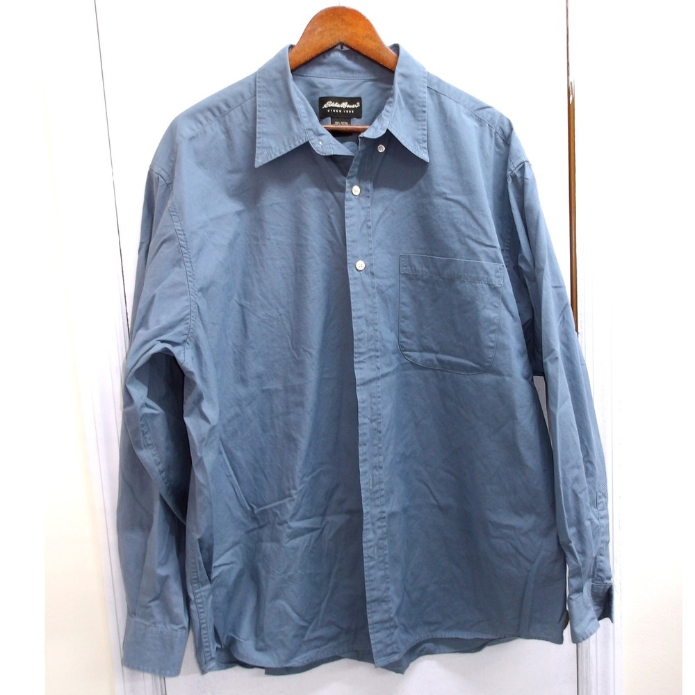 Eddie Bauer Mens Blue Long Sleeve Button Up Shirt Casual Work Top Sz Lg / #1263/